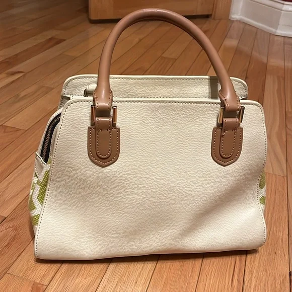 LNWOT Spartina 449 Heyward Alljoy Satchel w/linen side panels & interior. - Picture 3 of 11